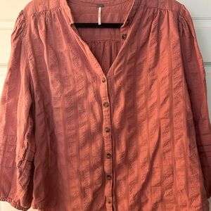 Free People Pink Puffed Sleeve Button-Up Blouse
